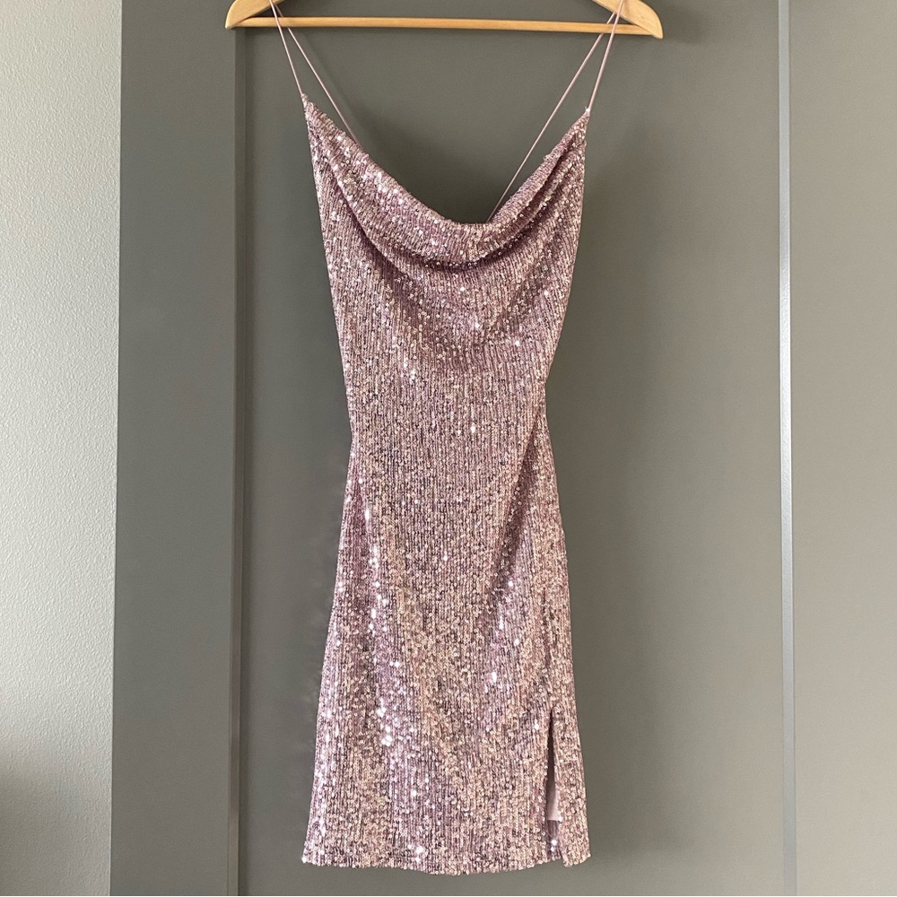 light pink sparkly mini dress